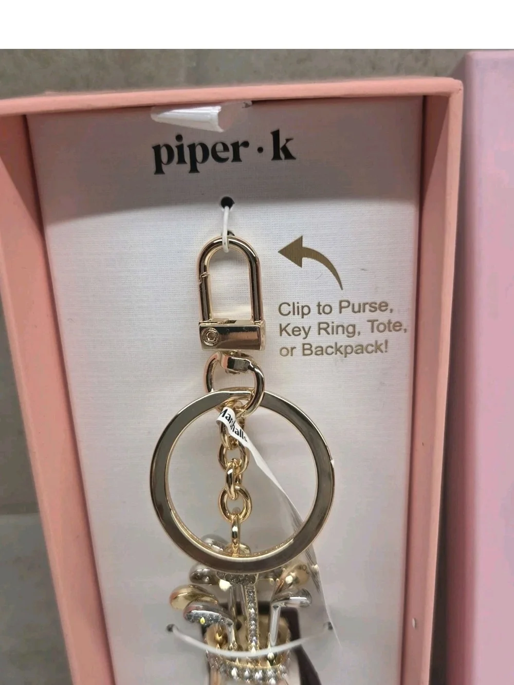 Piper K Golf Bag Keychain Bag Charm Pink with Rhinestones New In Box